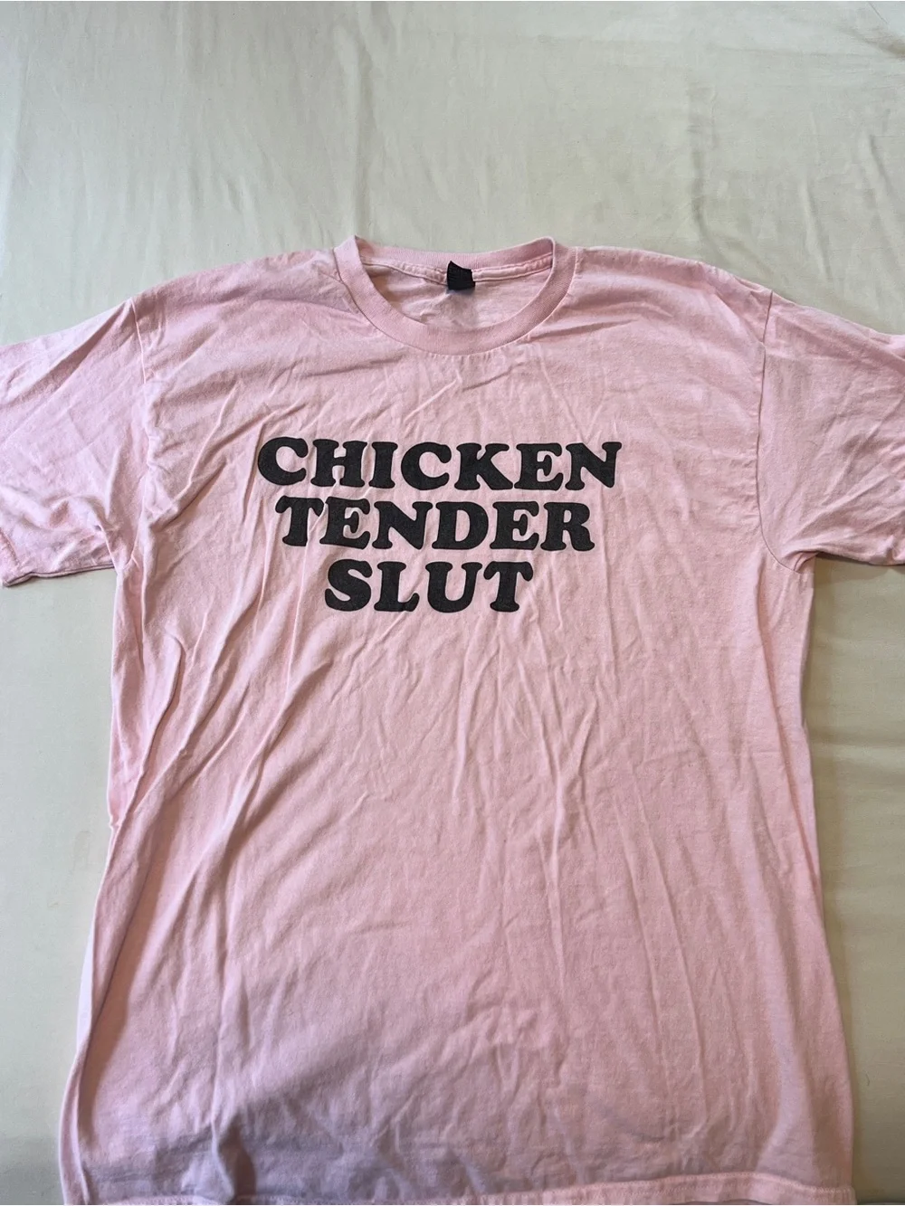 Gildan Pink Short Sleeve Tee with Black funny Graphic Text